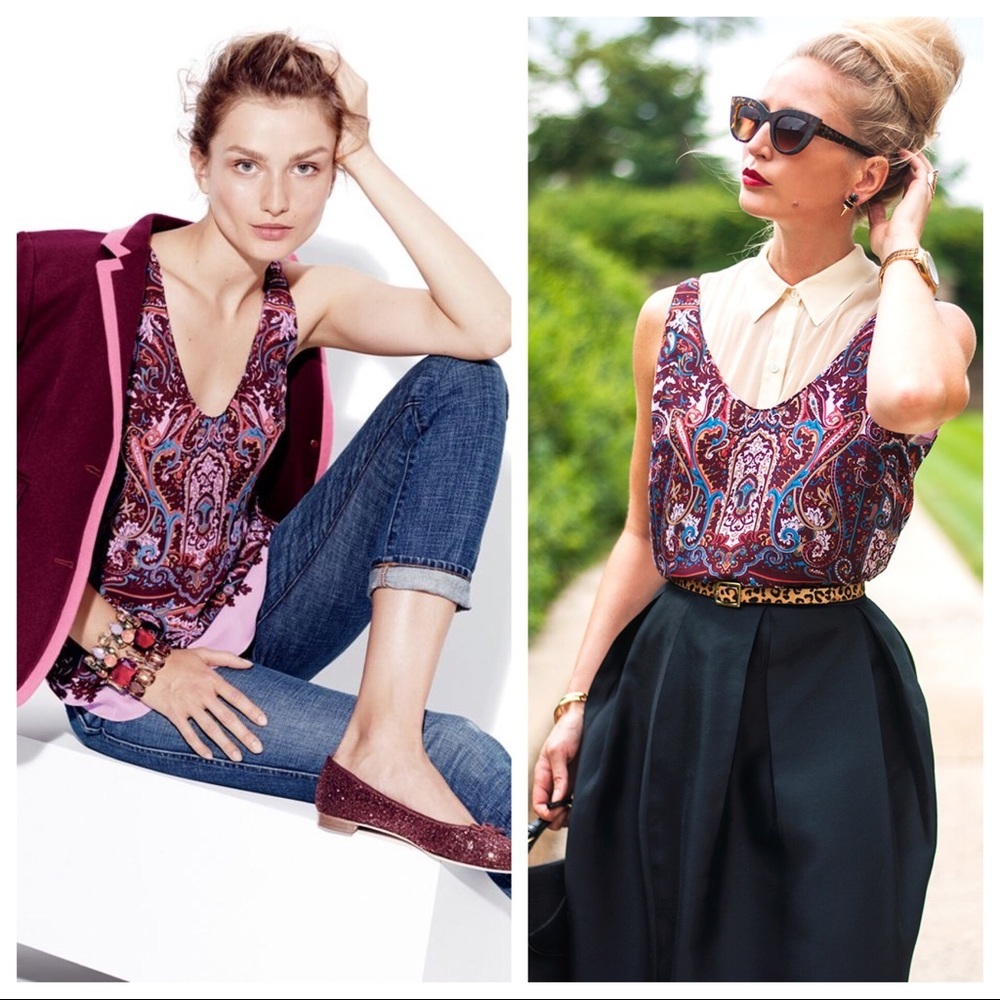 J Crew 2 Paisley Silk‎ Cate Cami Tank Top Blouse